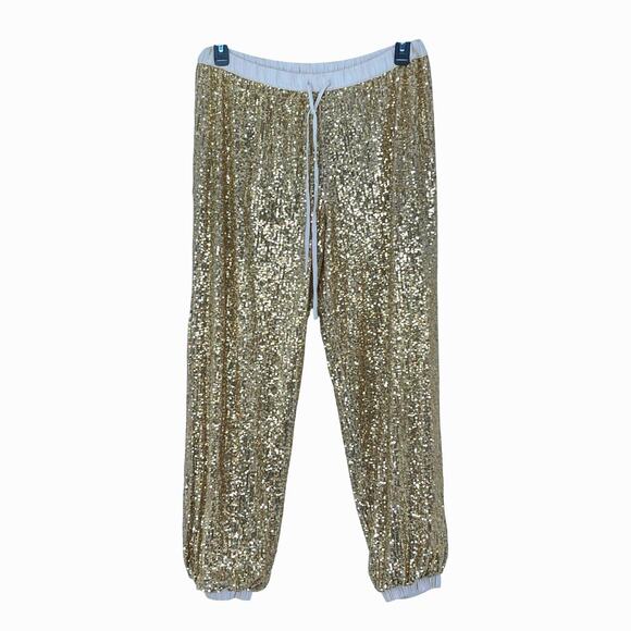 Victoria Secret Gold Sequined Joggers Size L Glam Y2K Retro - Picture 1 of 6